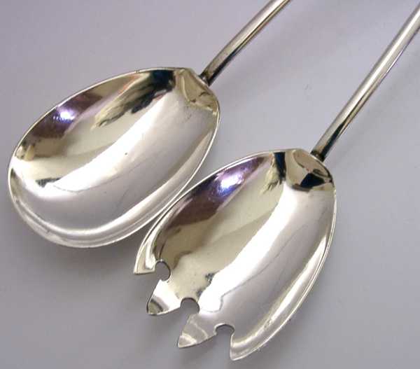 ARTS & CRAFTS EDWARDIAN 154g STERLING SILVER SALAD SERVERS 1902 ENGLISH ANTIQUE