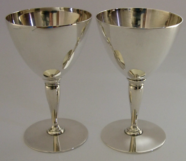 2 TIFFANY & Co STERLING SILVER COCKTAIL GLASSES CUPS GOBLETS c1920 ART DECO 241g