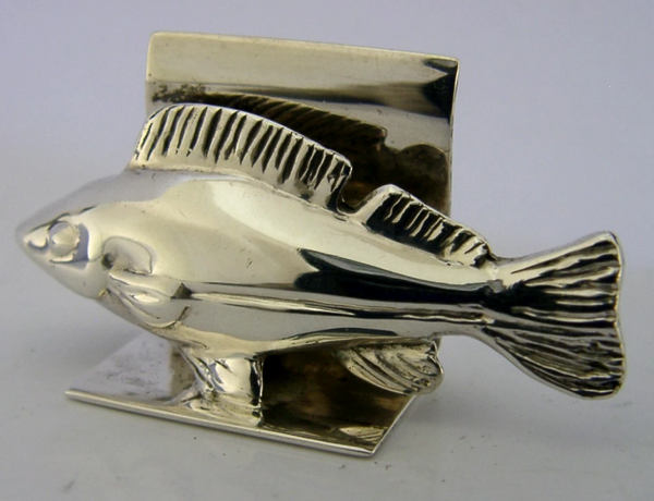 THISTLE & BEE STERLING SILVER FISH MENU HOLDER 1999 HUNTING SEA FISHING ANIMAL