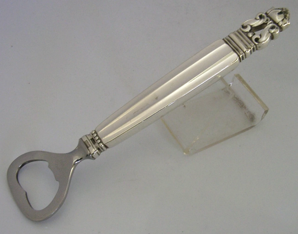 LARGE GEORG JENSEN STERLING SILVER ACORN PATTERN BOTTLE OPENER 1917 BAREWARE