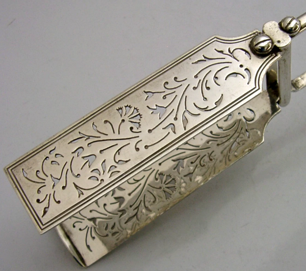PRETTY ENGLISH STERLING SILVER ASPARAGUS VEGETABLE SERVING TONGS 1890 ANTIQUE