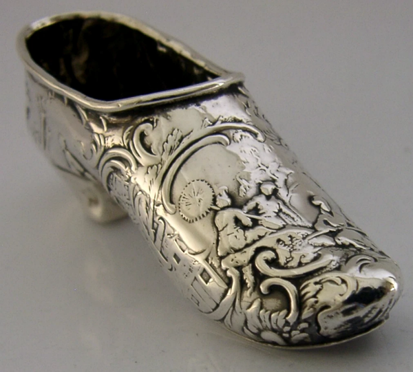 GERMAN HANAU STERLING SILVER SHOE PIN CUSHION 1909 SEWING NEEDLEWORK ANTIQUE