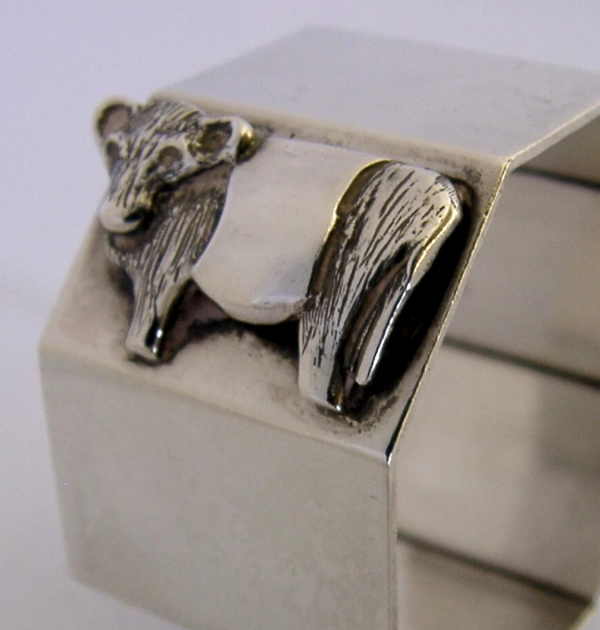 QUALITY HEAVY COW STERLING SILVER NAPKIN RING ENGLISH 2000 FARM ANIMAL