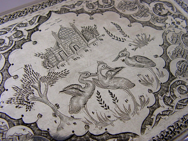 BEAUTIFUL EASTERN SOLID SILVER CIGARETTE CASE c1920-40 BIRD ANTIQUE 173g