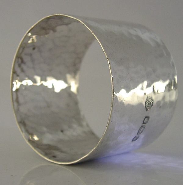 PLANNISHED ARTS & CRAFTS STERLING SILVER NAPKIN RING 1923 ANTIQUE