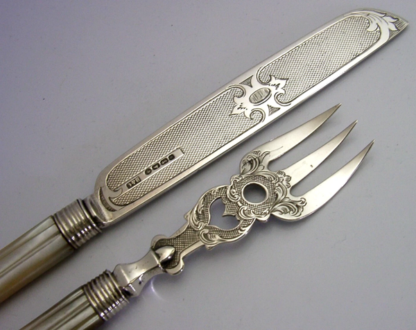 STUNNING ENGLISH VICTORIAN SOLID STERLING SILVER SERVERS 1859 ANTIQUE