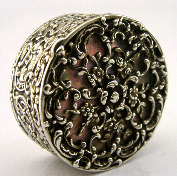 SUPERB GERMAN SOLID 800 SILVER MOTHER of PEARL BOX c1900 ANTIQUE