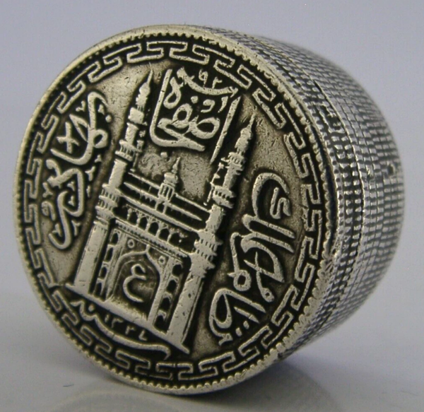 NOVELTY INDIAN SOLID SILVER STACK of COINS SECRET BOX c1920 ANTIQUE 40g