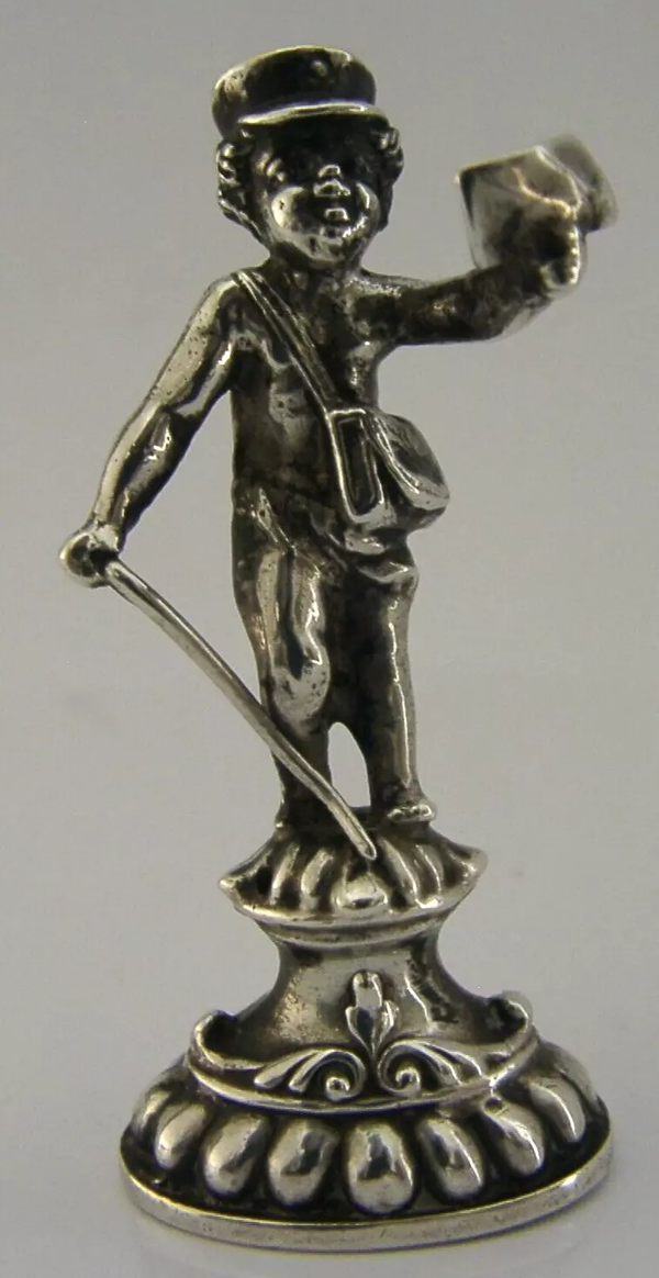 CAST SOLID STERLING SILVER MAIL BOY WAX DESK SEAL 1895 VICTORIAN ANTIQUE