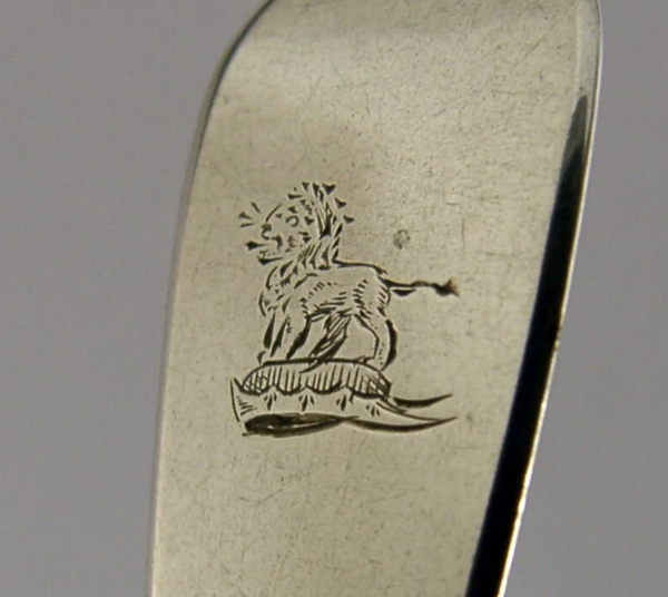 NEWCASTLE STERLING SILVER PERSSE FAMILY CRESTED EGG SPOON 1863 ANTIQUE