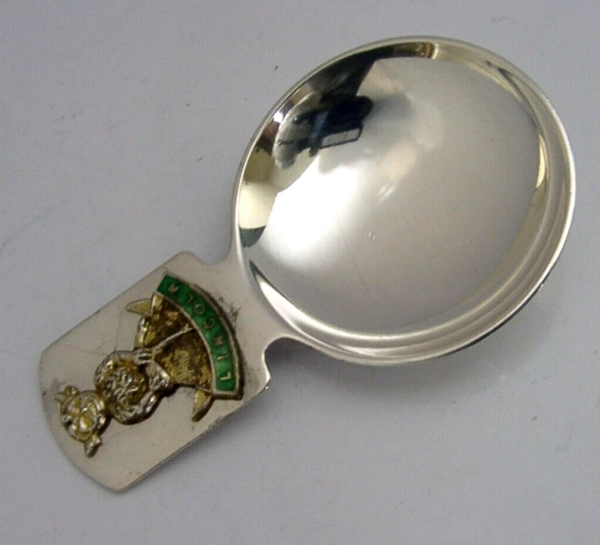 UNUSUAL STERLING SILVER ENAMEL LINCOLN IMP SOUVENIR CADDY SPOON 1972