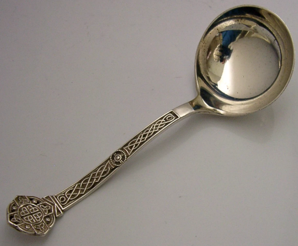 PRETTY LINDISFARNE CELTIC PATTERN STERLING SILVER LADLE 1967 ENGLISH