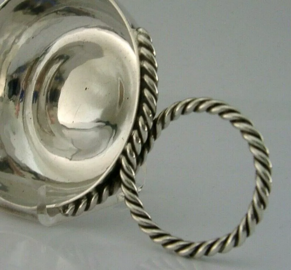 HAND MADE PLANNISHED ENGLISH SOLID STERLING SILVER WINE TASTER 1987 ROPE HANDLE