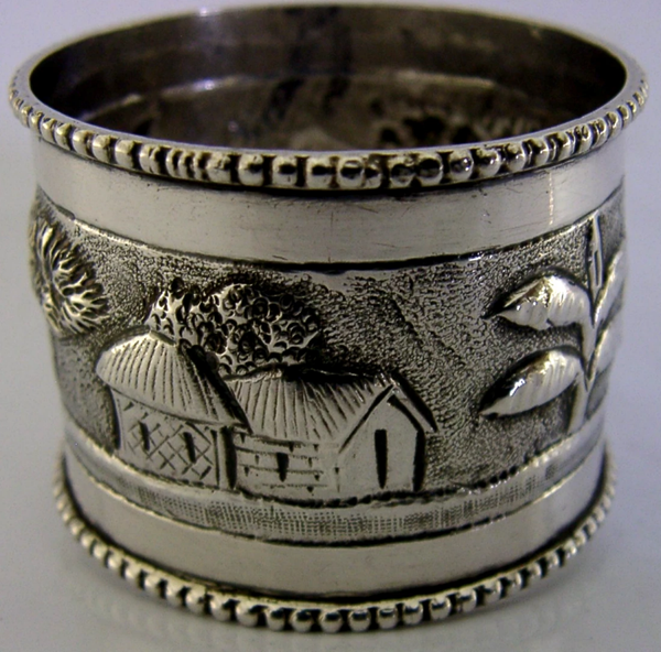 PRETTY ANGLO INDIAN SOLID SILVER NAPKIN RING c1920 ANTIQUE