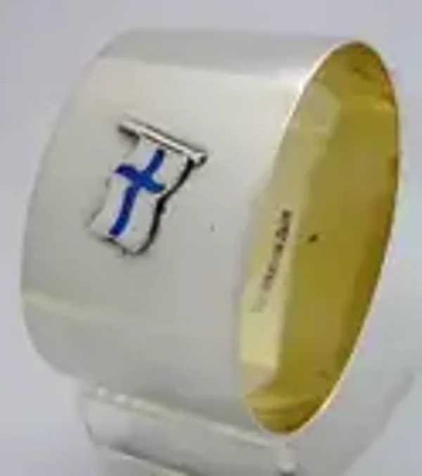 UNUSUAL 813 SOLID SILVER ENAMEL FINLAND NAPKIN RING 1936 FINNISH ANTIQUE