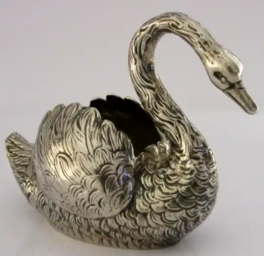 LARGE 4+ inch NOVELTY SOLID SILVER SWAN PIN CUSHION DISH SEWING NEEDLEWORK 1920