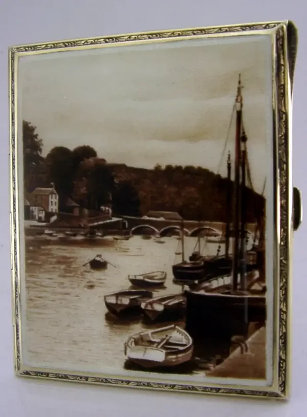RARE STERLING SILVER ENAMEL LOOE CORNWALL CIGARETTE CASE 1929 ANTIQUE SUPERB