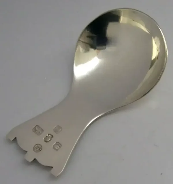 ENGLISH PLANNISHED SOLID STERLING SILVER CADDY SPOON 1977 MODERNIST