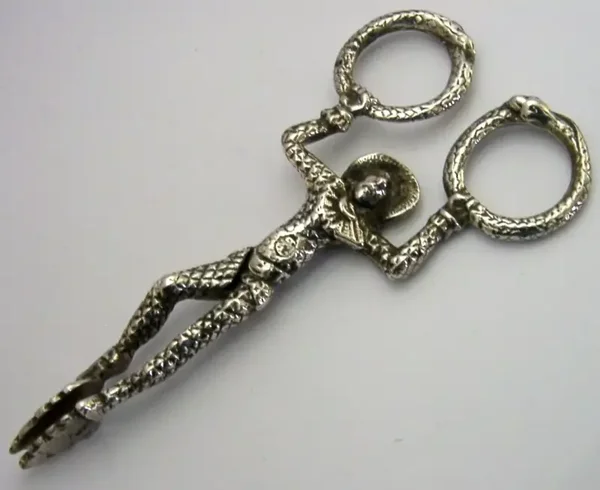 RARE AUSTRO-HUNGARIAN SOLID SILVER HARLEQUIN SUGAR TONGS NIPS c1890