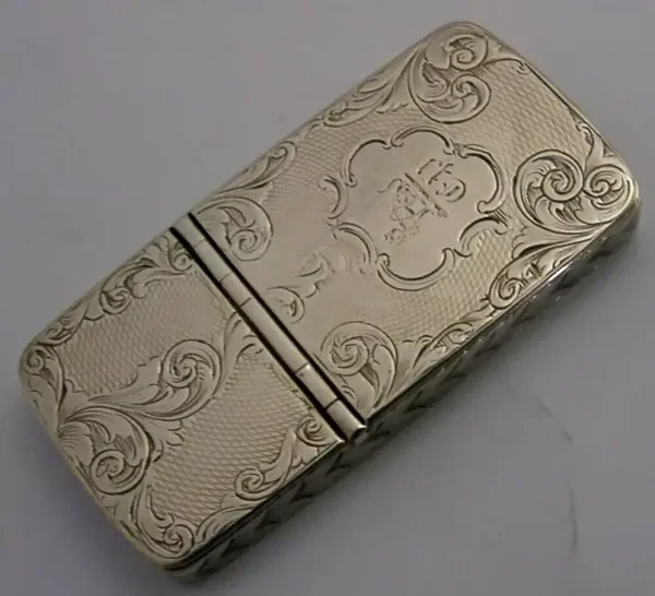 RARE STERLING SILVER POTT POTTS FAMILY CREST TINDER BOX VESTA CASE 1846 ANTIQUE