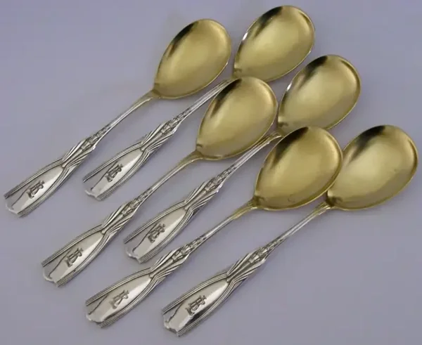 SIX HEAVY 154g GERMAN 800 SOLID SILVER ICE CREAM SPOONS c1930 ART DECO
