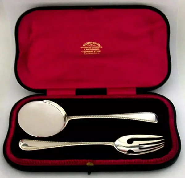 HEAVY 142g CASED SOLID STERLING SILVER SERVING SET 1911 ANTIQUE SERVERS