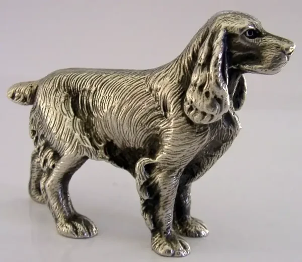 ENGLISH SILVER PLATE ENGLISH SPRINGER SPANIEL GUN DOG FIGURE c1960 HUNTING 290g