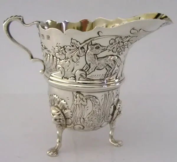 MINT QUALITY FOX SWAN DUCK FISH DOG STERLING SILVER CREAM JUG 1976 ENGLISH 106g