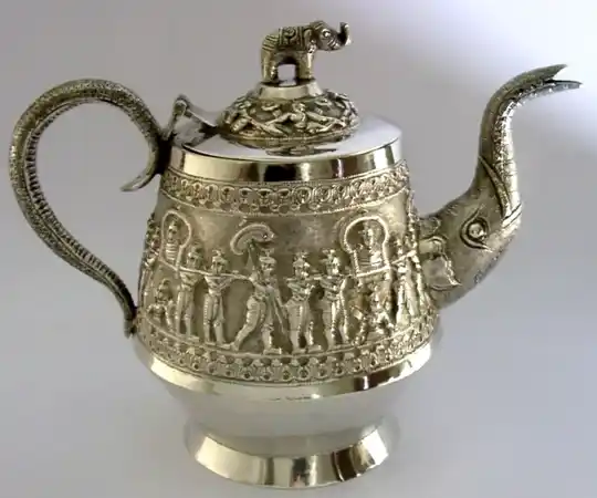SUPERB 461g STERLING SILVER INDIAN TEAPOT ANTIQUE c1900 ELEPHANTS