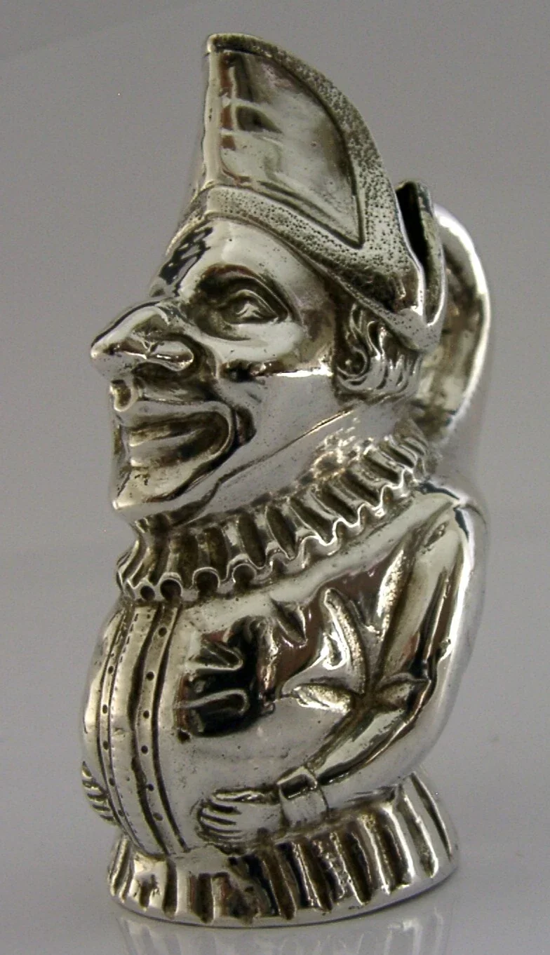 RARE NOVELTY SOLID STERLING SILVER MR PUNCH JUG 1901 ANTIQUE PUNCH & JUDY