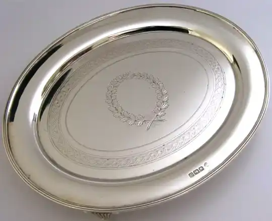 SUPERB 280g ENGLISH SOLID STERLING SILVER TEA POT STAND TRAY 1914 ANTIQUE