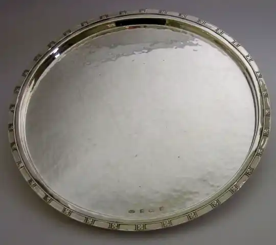 RARE A E JONES 428g STERLING SILVER SALVER DRINKS TRAY 1913 10in ARTS & CRAFTS