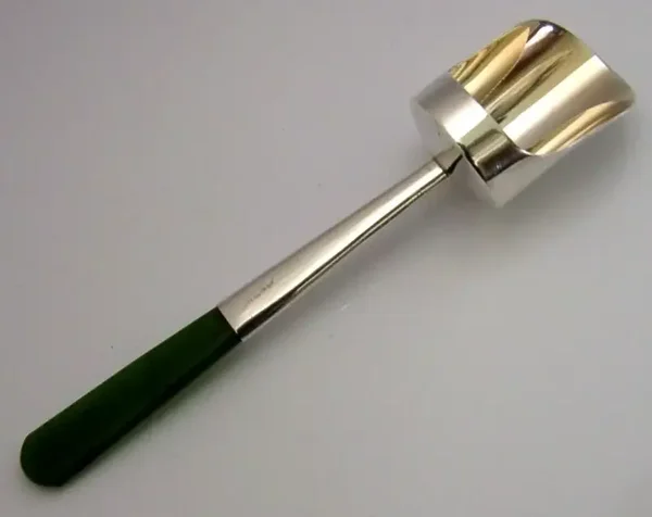 RARE STERLING SILVER NEW ZEALAND JADE CADDY SPOON SUGAR SCOOP c1920 ANTIQUE