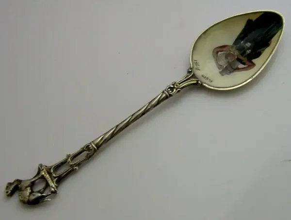 RARE STERLING SILVER ENAMEL PICTURE BOWL SOUVENIR SPOON c1910 ALGERIA ANTIQUE