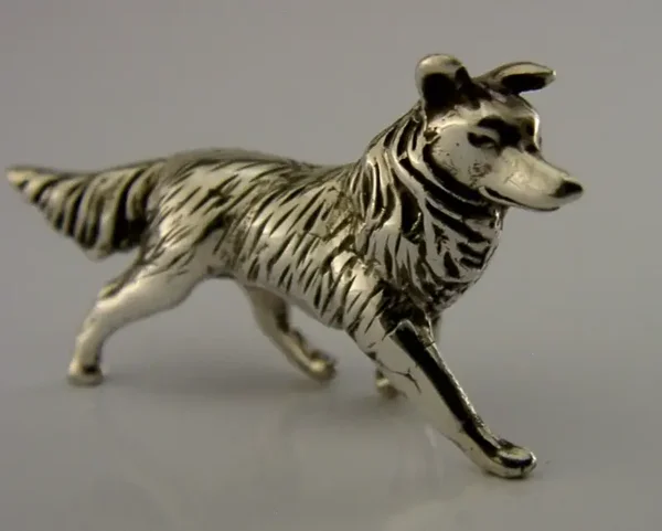 ENGLISH SOLID SILVER COLLIE SHEEP DOG ANIMAL FIGURE LONDON 1983