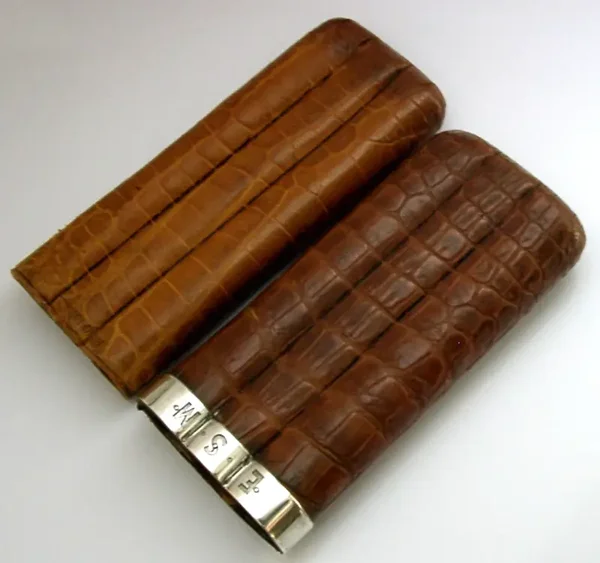 TOP QUALITY STERLING SILVER MOUNTED CROC CIGAR HOLDER 1892 ENGLISH ANTIQUE