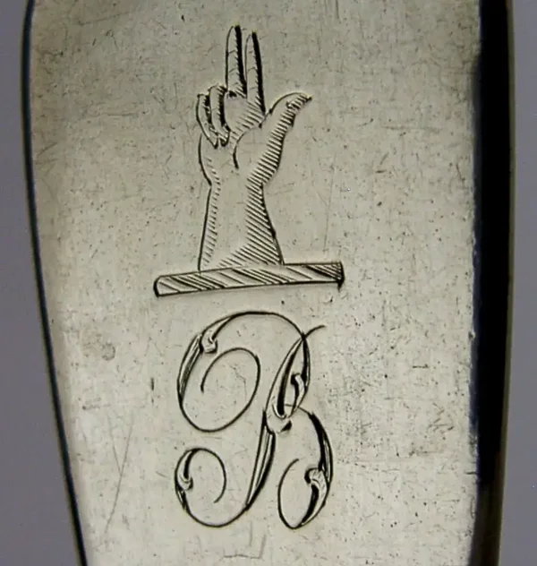 GEORGIAN BOYD or BELL FAMILY CRESTED STERLING SILVER BASTING SPOON 1822 ANTIQUE