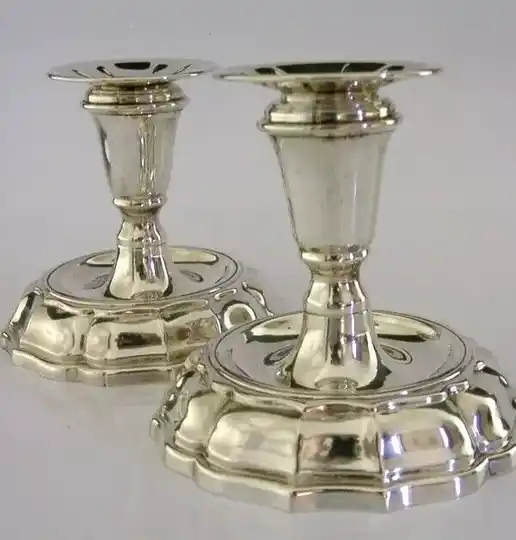 QUALITY 216g PAIR OF ITALIAN SOLID SILVER CANDLESTICK HOLDERS c1970 ITALY
