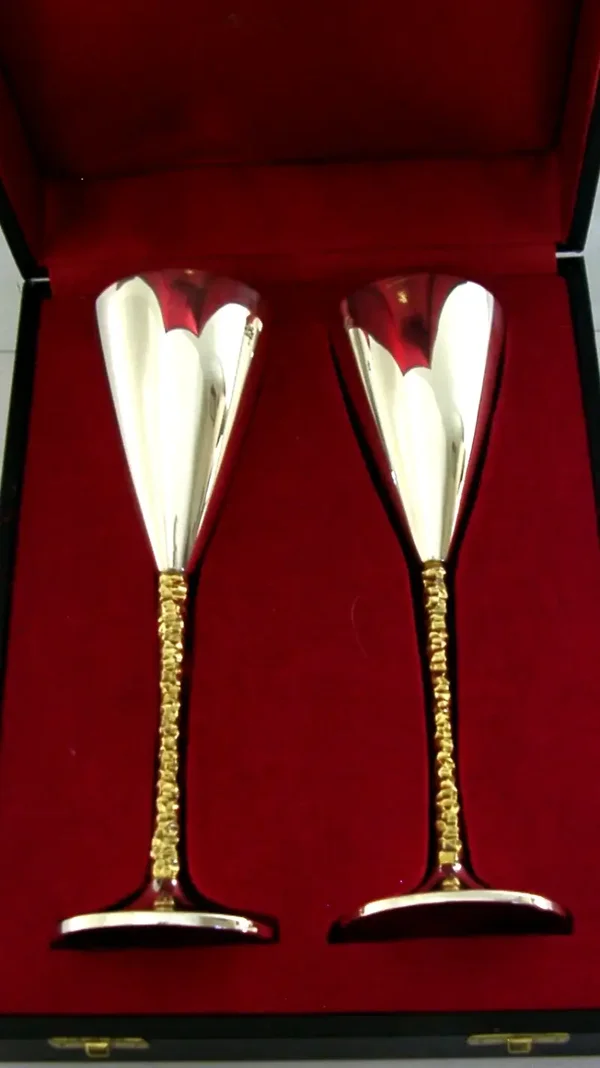 PAIR of HEAVY 408g STUART DEVLIN STERLING SILVER WINE CHAMPAGNE GOBLETS 1979 MINT