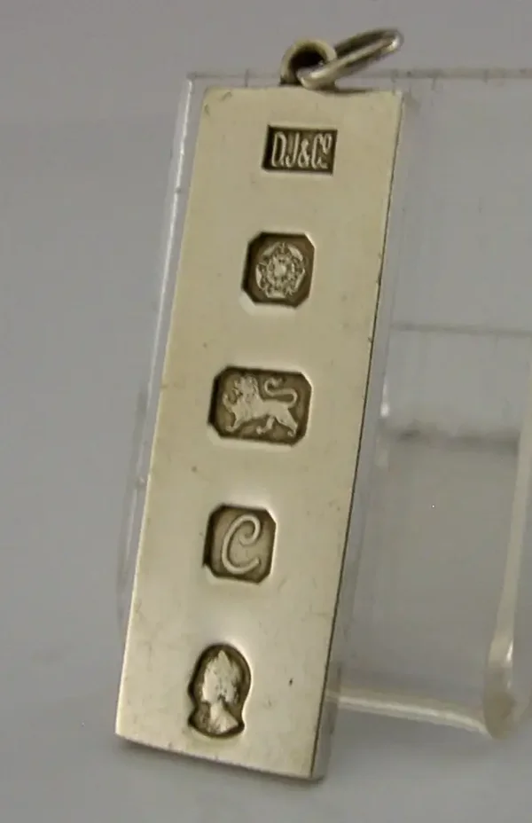 ENGLISH SOLID STERLING SILVER INGOT PENDANT BAR 1977 BIRMINGHAM 22g