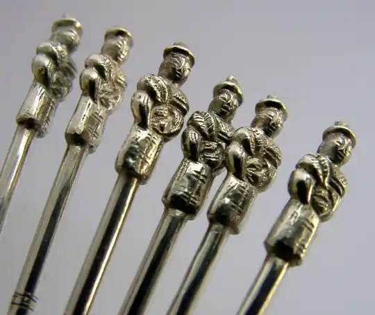PRETTY CHINESE EXPORT SILVER COCKTAIL STICKS c1920 ANTIQUE BARWARE