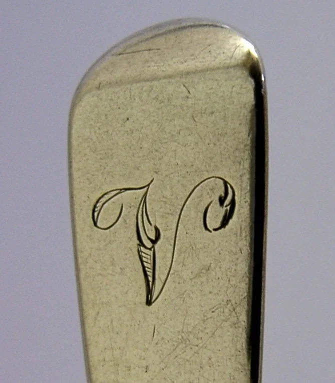 ANTIQUE STERLING SILVER BOILED EGG SPOON ENGRAVED V 1842 ENGLISH