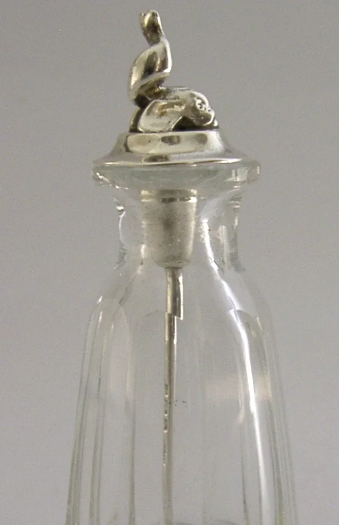 RARE STERLING SILVER DOLPHIN CAYENNE LAUDANUM BOTTLE & SPOON 1904 ANTIQUE