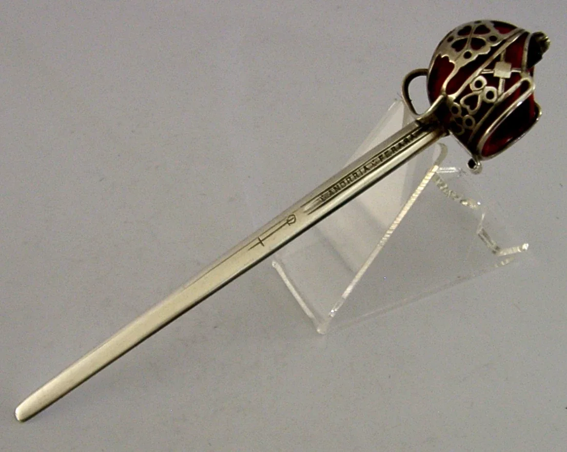 RARE ENGLISH STERLING SILVER LETTER ENVELOPE OPENER DESK ITEM 1902 ANTIQUE