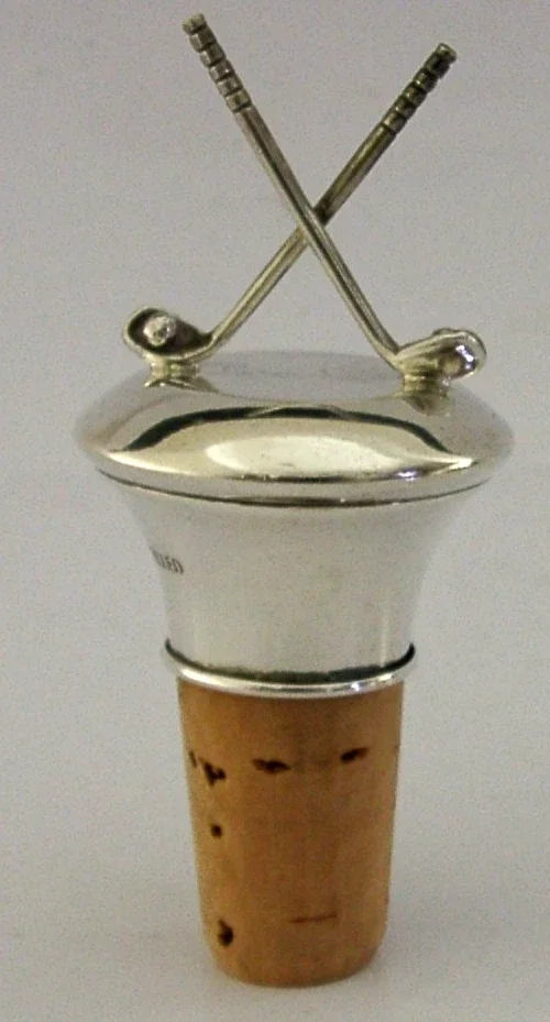 MINT SUPERB STERLING SILVER GOLFING BOTTLE STOPPER 1995 GOLF 34g BARWARE