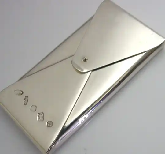 NOVELTY ENGLISH SOLID STERLING SILVER ENVELOPE CARD CASE 2000 STYLISH 62g