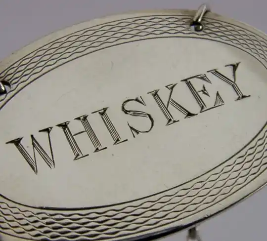 RARE ENGLISH STERLING SILVER IRISH WHISKEY DECANTER LABEL 1923 BARWARE ANTIQUE