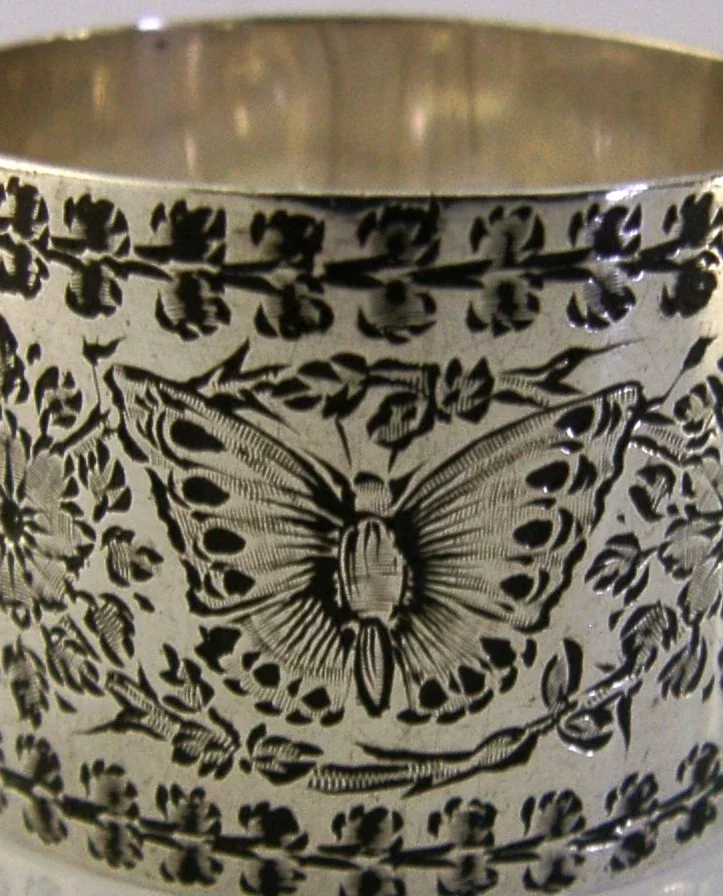 ENGLISH BUTTERFLY STERLING SILVER NAPKIN RING VICTORIAN 1883