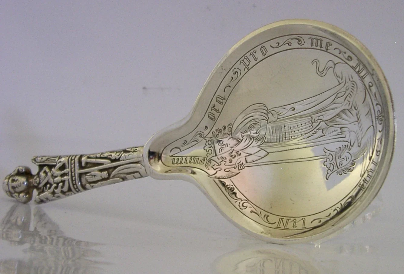 HEAVY 72g ANTIQUE DANISH SOLID SILVER KING BAPTISM CHRISTENING SPOON 1909