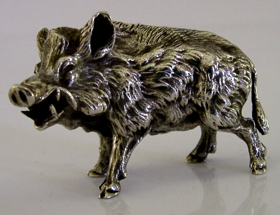 MIRACOLI VERY HEAVY 121g STERLING SILVER WILD BOAR FIGURE c1990 ANIMAL 2.5ins